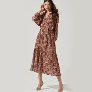 ASTR Long Sleeve Tiered Floral Midi Dress - Size S